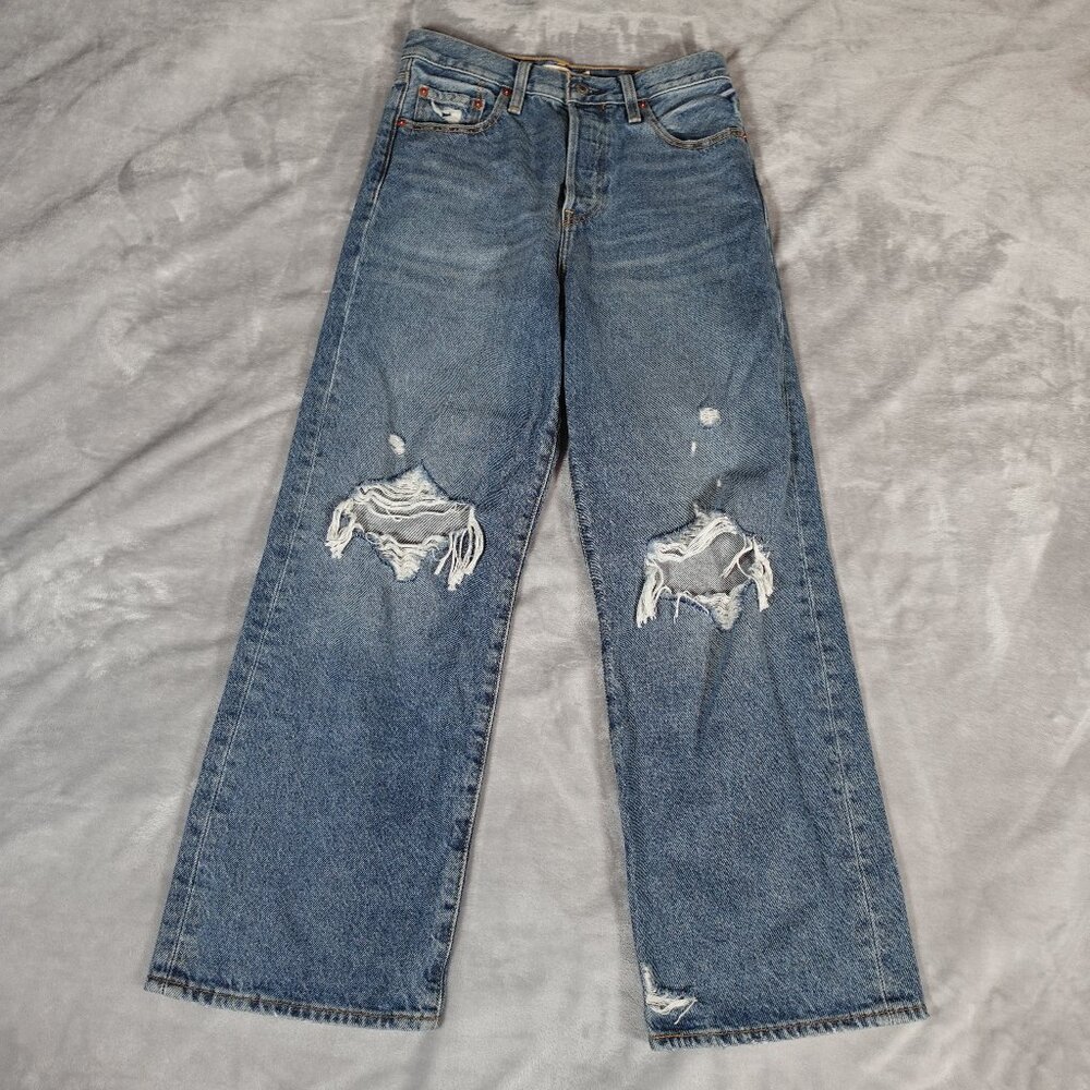 Levis Ribcage Straight Ankle Jeans Womens 28x26.5 Button Fly Distressed